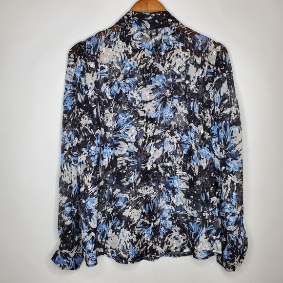 The Kooples Paris Womens Blue White Metallic Fitted Button Front Shirt Size 2 - Picture 2 of 7